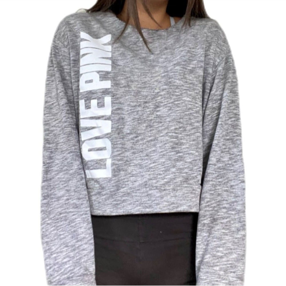 Cropped (Pink) Grey Sweater
